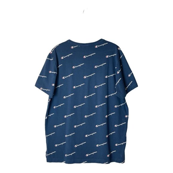 Champion Blue Cotton Allover Script Heritage Crew Neck Short Sleeve Tee M - Picture 3 of 8